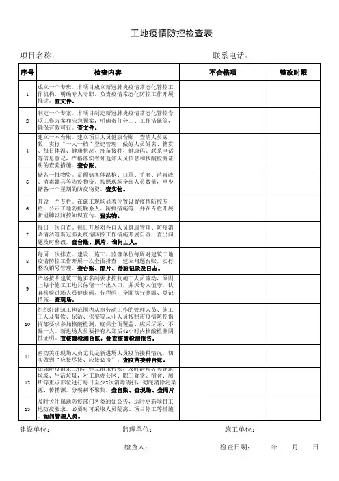工地疫情防控检查表