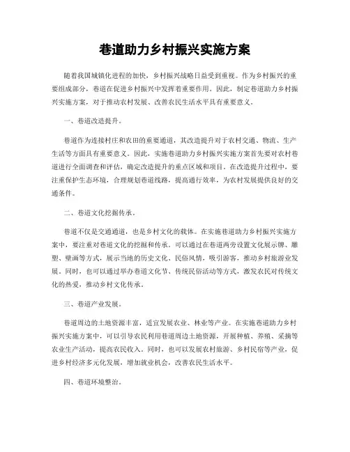 巷道助力乡村振兴实施方案