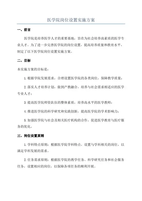 医学院岗位设置实施方案