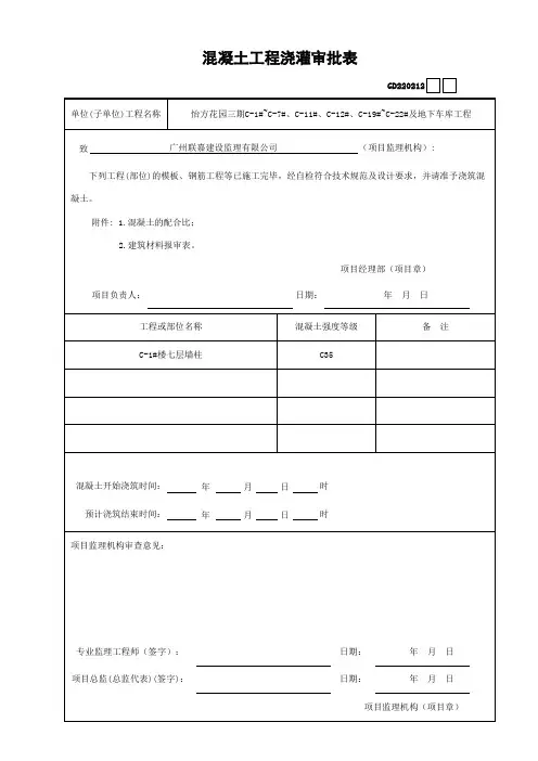 砼浇筑审批表