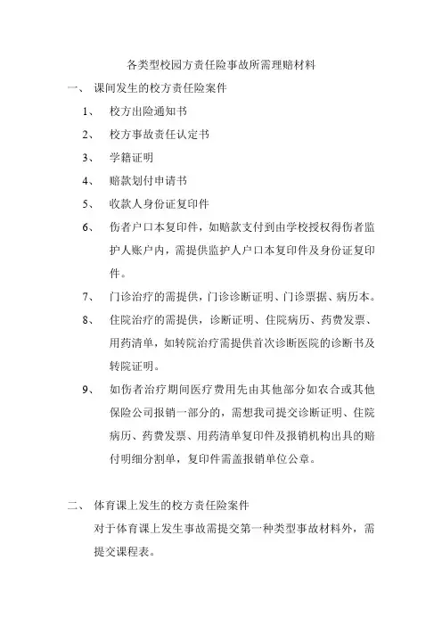 校方理赔所需材料明细