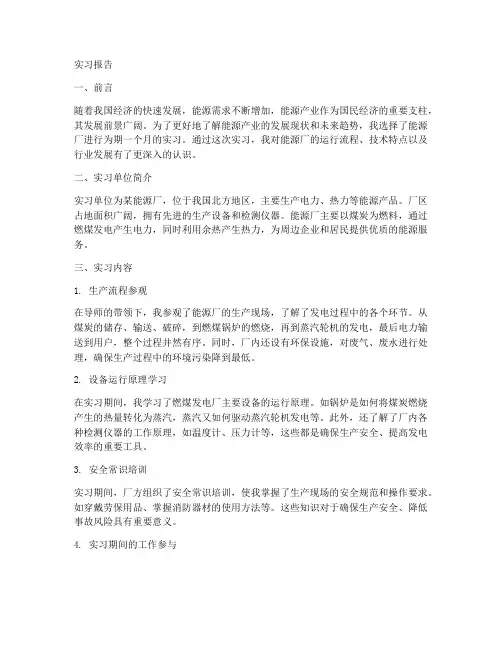 能源厂实习报告