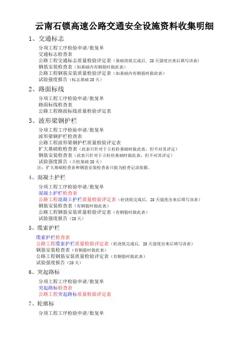 云南高速公路交通安全设施资料收集明细