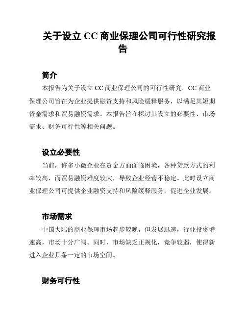 关于设立CC商业保理公司可行性研究报告
