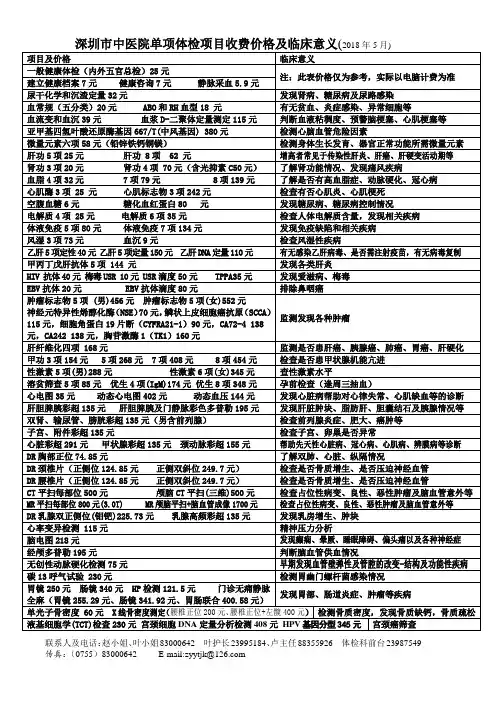各种体检项目的收费价格及临床意义-深圳中医院