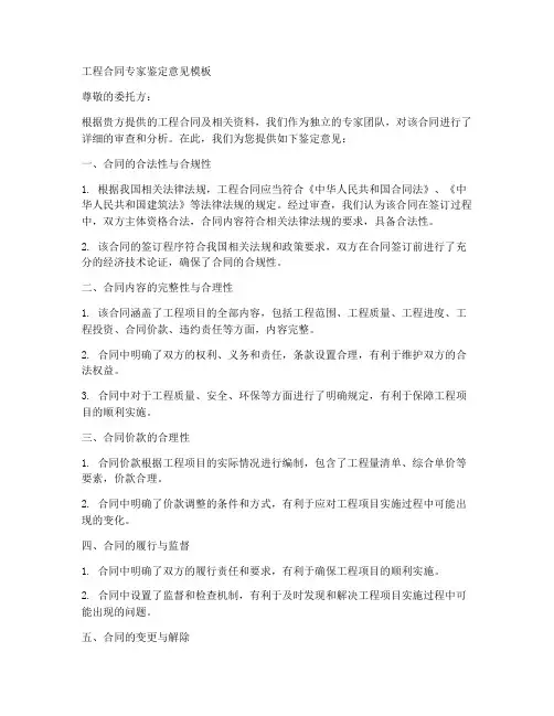 工程合同专家鉴定意见模板