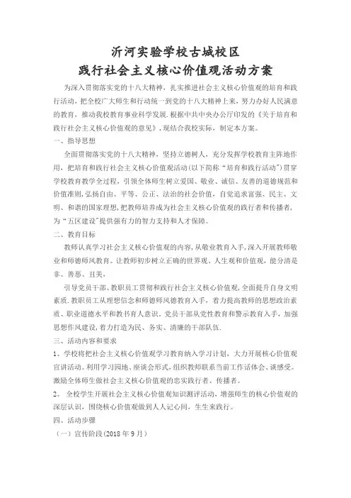 核心价值观活动方案、计划【范本模板】