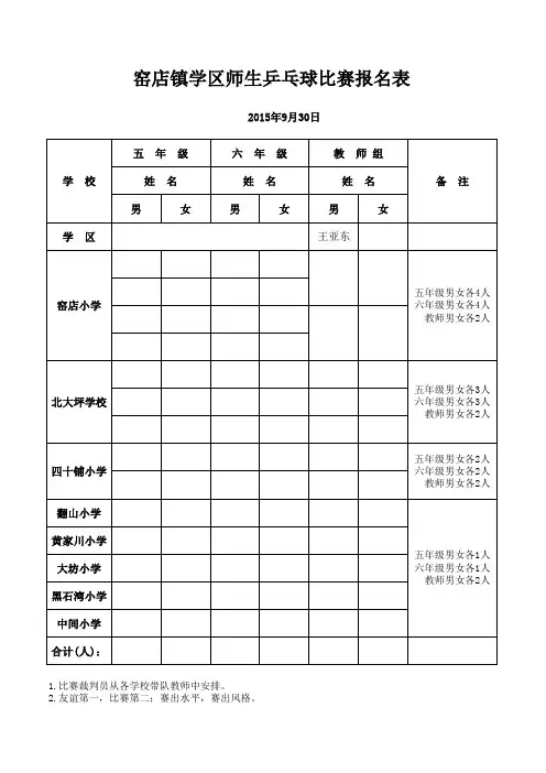 乒乓球赛报名表 (1)