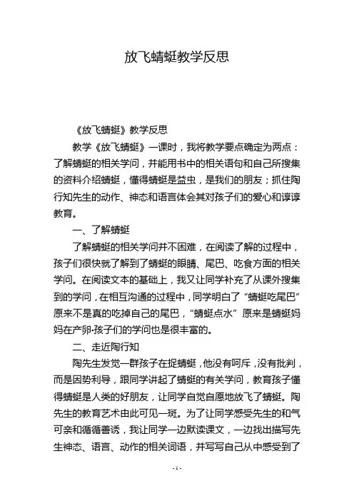 放飞蜻蜓教学反思