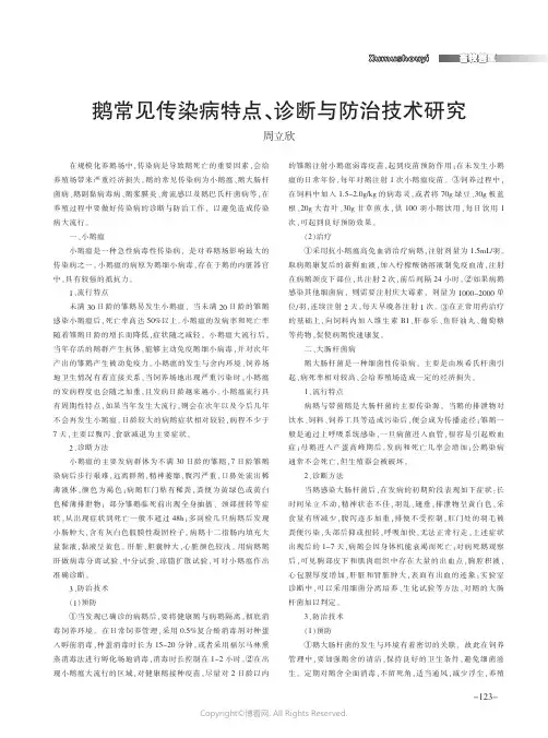 鹅常见传染病特点、诊断与防治技术研究