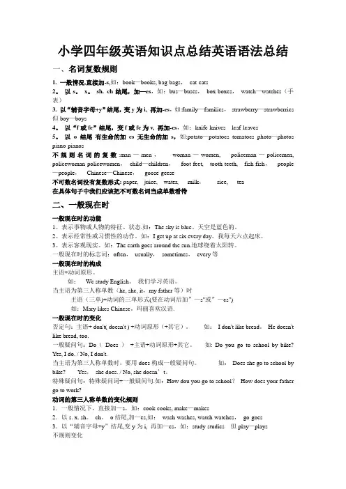 小学四年级英语知识点总结英语语法总结