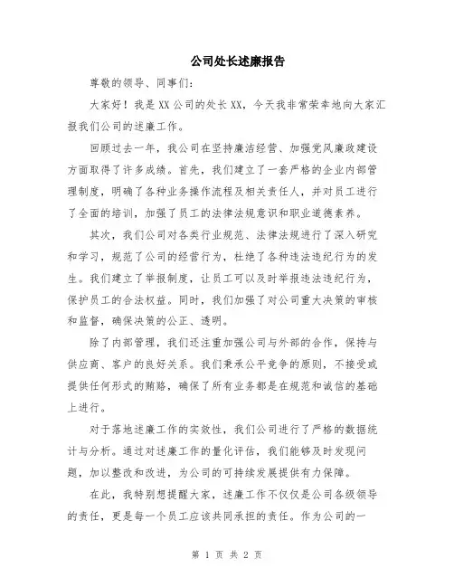 公司处长述廉报告