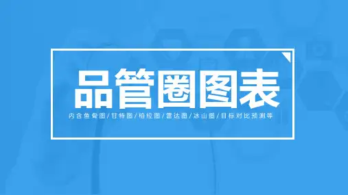 PPT模板：品管圈专用图表内含鱼骨图甘特图柏拉图雷达图冰山图目标对比预测