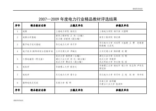 电力行业精品教材评选结果.doc