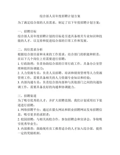 综合部人员年度招聘计划方案