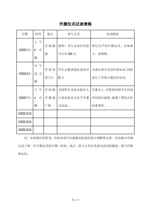 升旗仪式记录表格