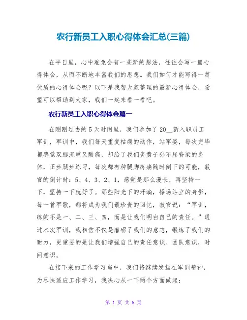 农行新员工入职心得体会汇总(三篇)