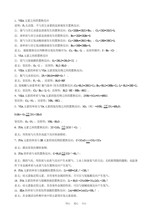 高中化学22种置换反应类型及其意义