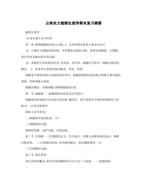 云南农大植物生理学期末复习纲要
