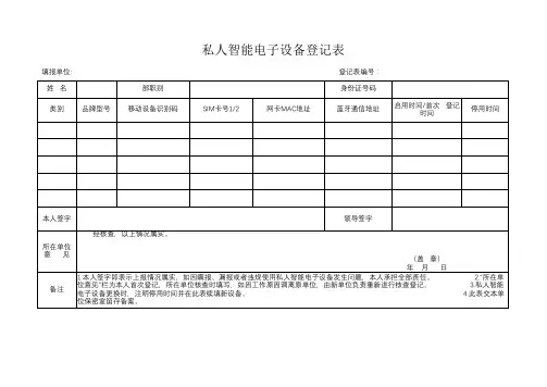 私人智能电子设备登记表