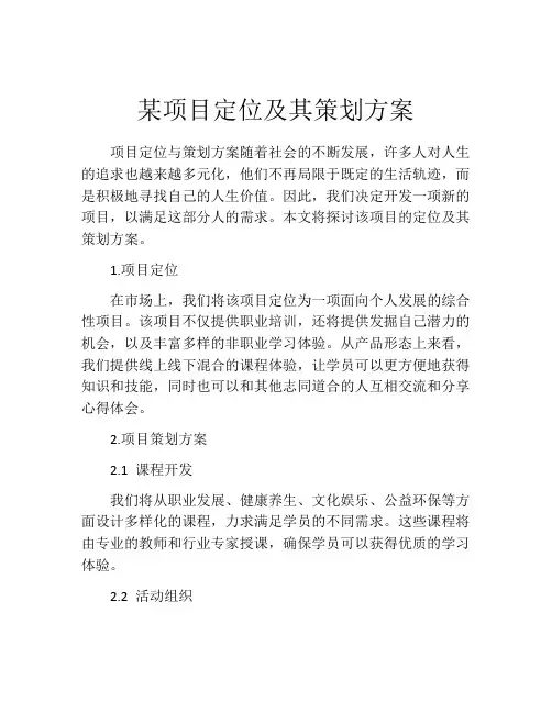 某项目定位及其策划方案