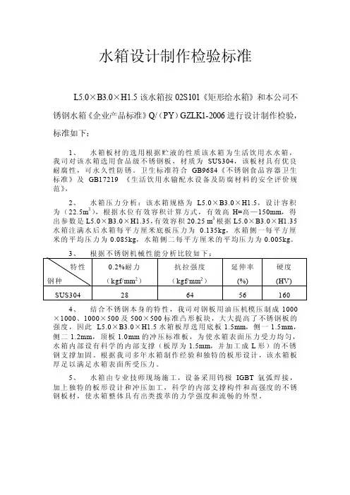 水箱设计制作检验标准