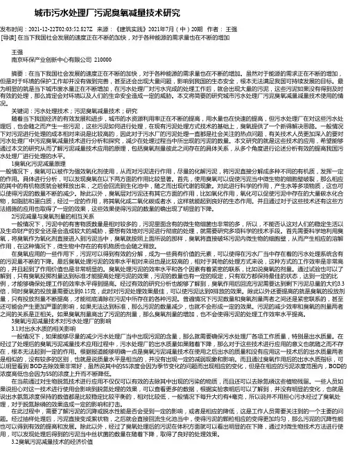 城市污水处理厂污泥臭氧减量技术研究