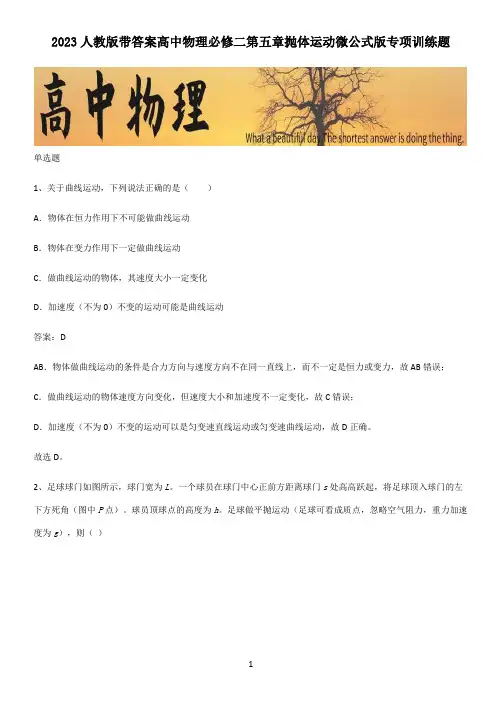 2023人教版带答案高中物理必修二第五章抛体运动微公式版专项训练题