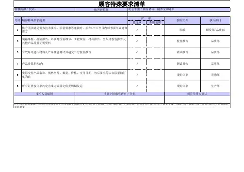 顾客特殊要求清单(模板)