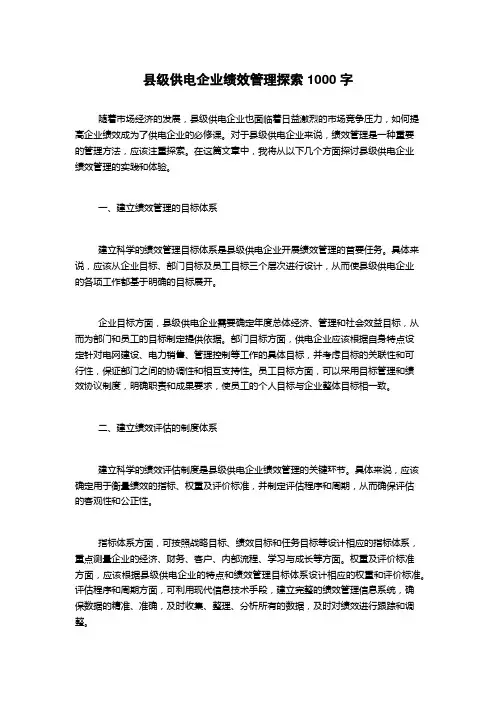 县级供电企业绩效管理探索1000字