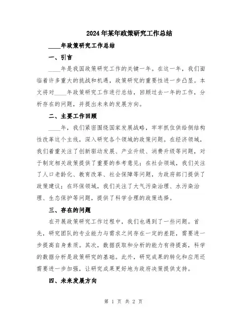 2024年某年政策研究工作总结