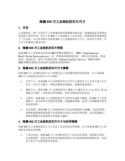 海康600万工业相机的芯片尺寸