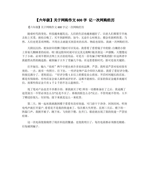 【六年级】关于网购作文600字 记一次网购经历