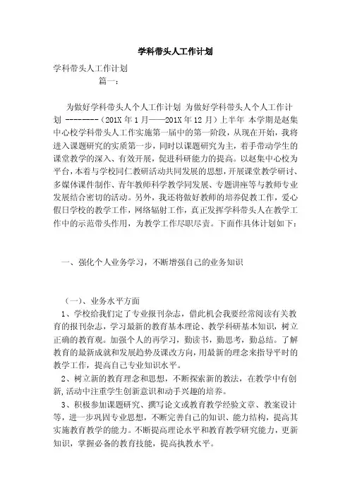 学科带头人工作计划（范本）