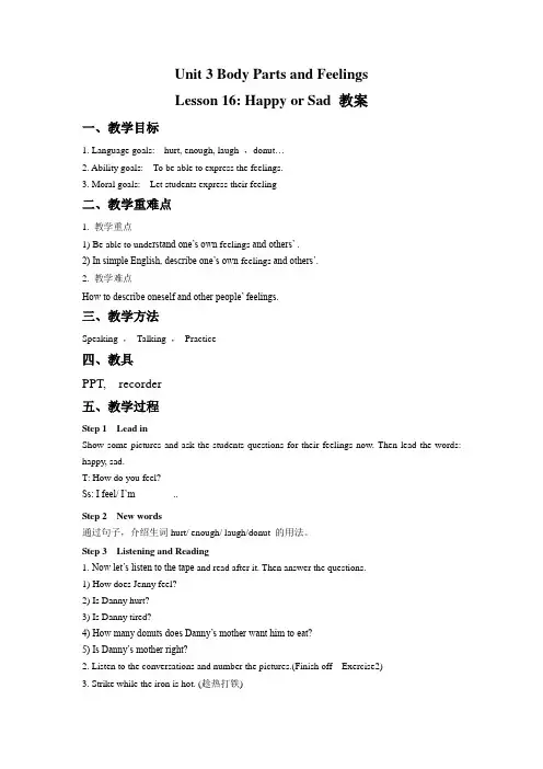 Lesson 16 Happy or Sad 教案