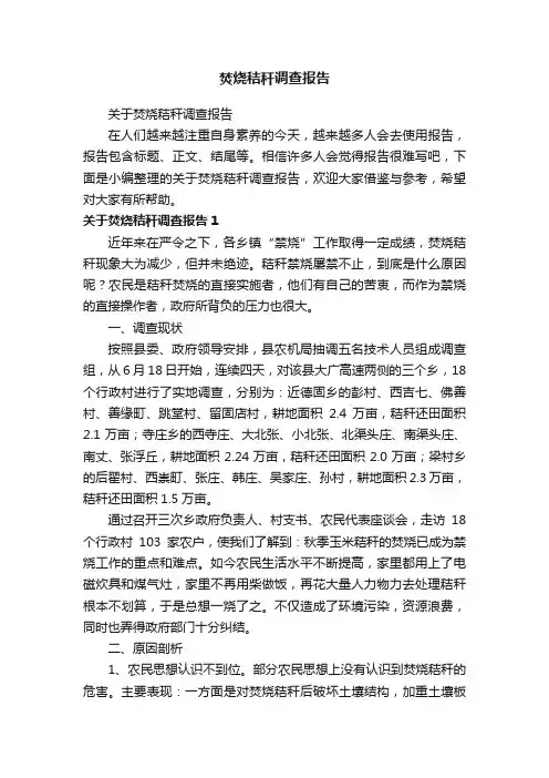 关于焚烧秸秆调查报告