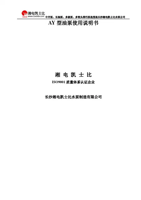 湘电凯士比水泵IH型化工泵使用说明书
