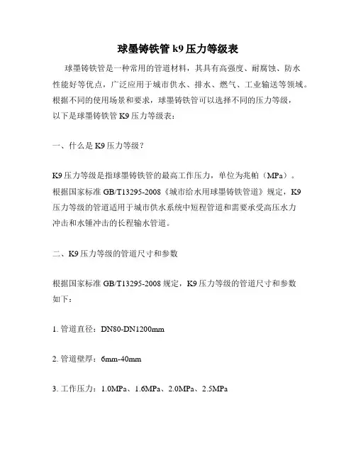 球墨铸铁管k9压力等级表