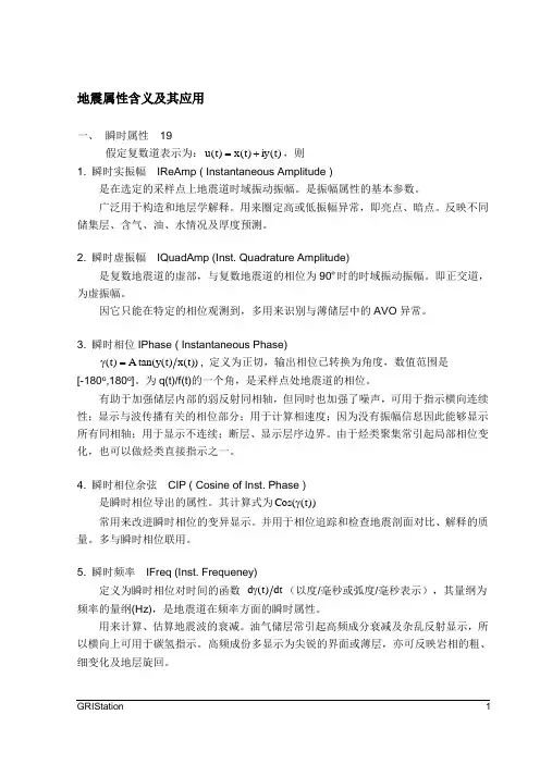 地震属性含义及其应用综述