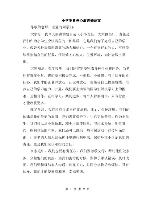 小学生责任心演讲稿范文
