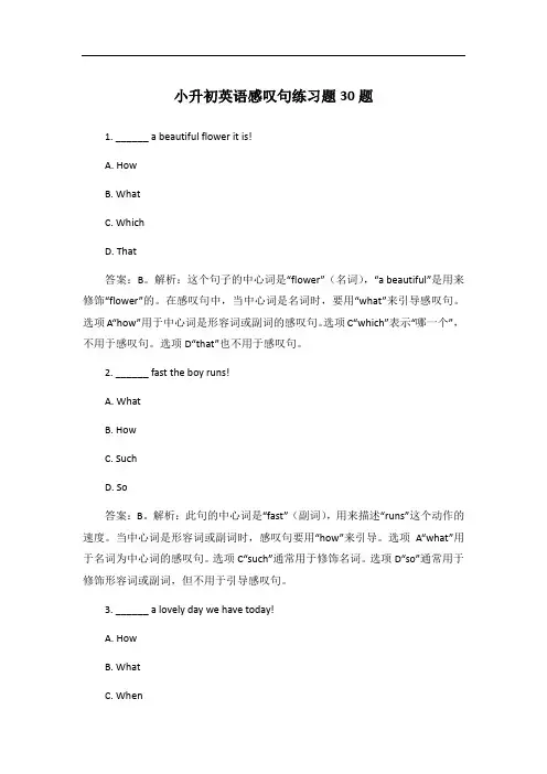 小升初英语感叹句练习题30题