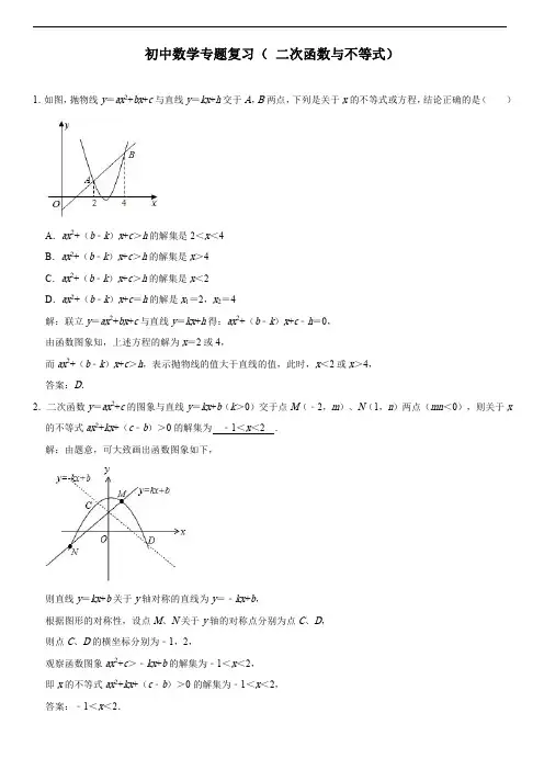 初中数学专题复习( 二次函数与不等式)