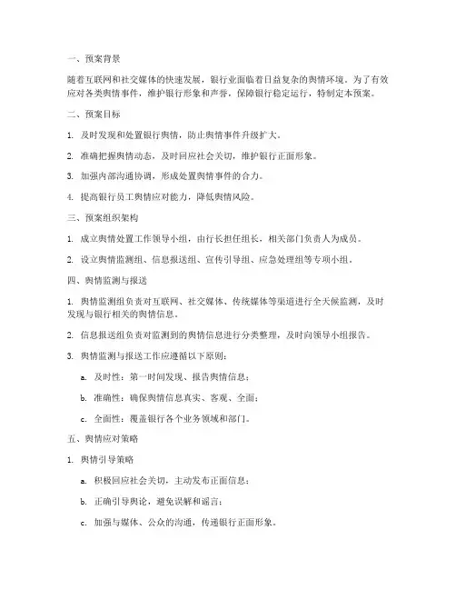 银行业舆情处置预案