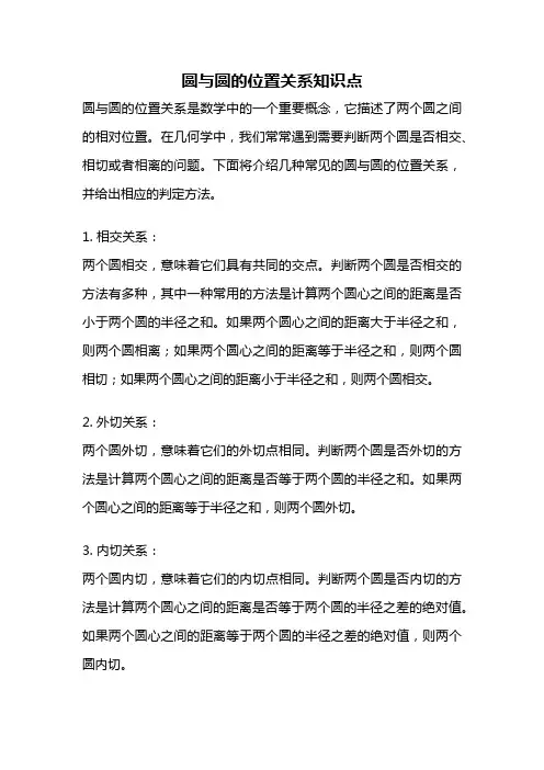 圆与圆的位置关系知识点