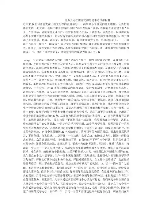 电力公司红旗党支部先进事迹申报材料
