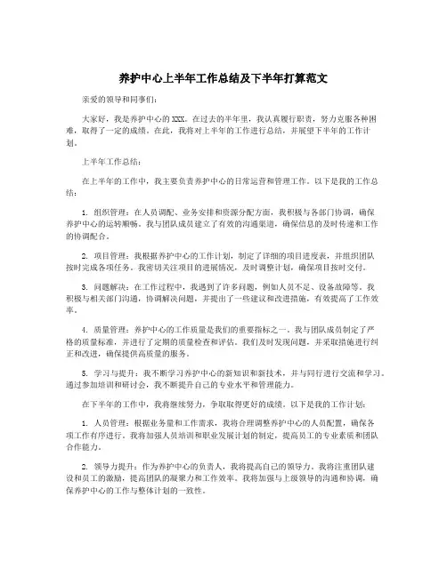 养护中心上半年工作总结及下半年打算范文