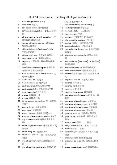Unit14IremembermeetingallofyouinGrade7复习讲义人教版英语九年级