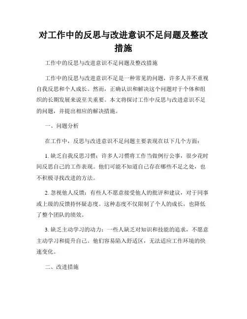 对工作中的反思与改进意识不足问题及整改措施