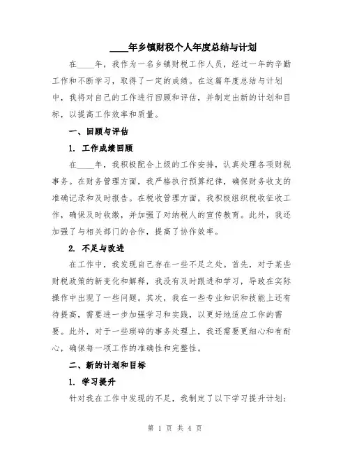 2024年乡镇财税个人年度总结与计划