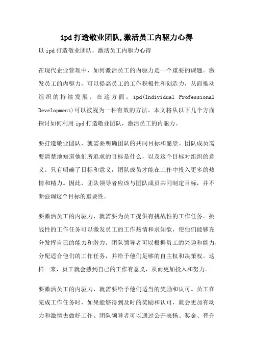 ipd打造敬业团队,激活员工内驱力心得